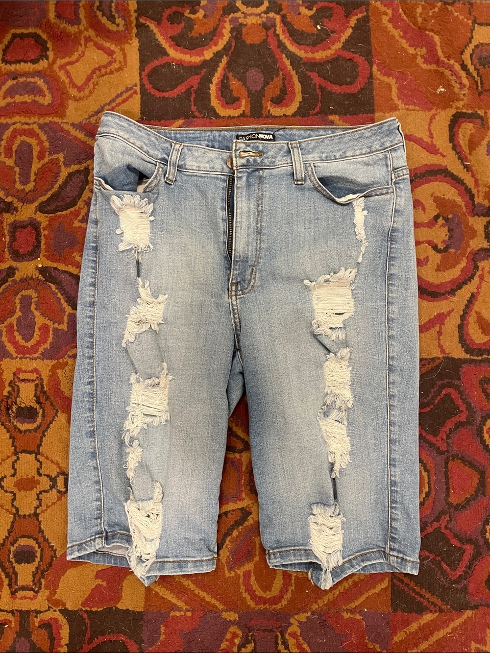 Fashion Nova Light Blue Ripped Denim Bermuda Shorts